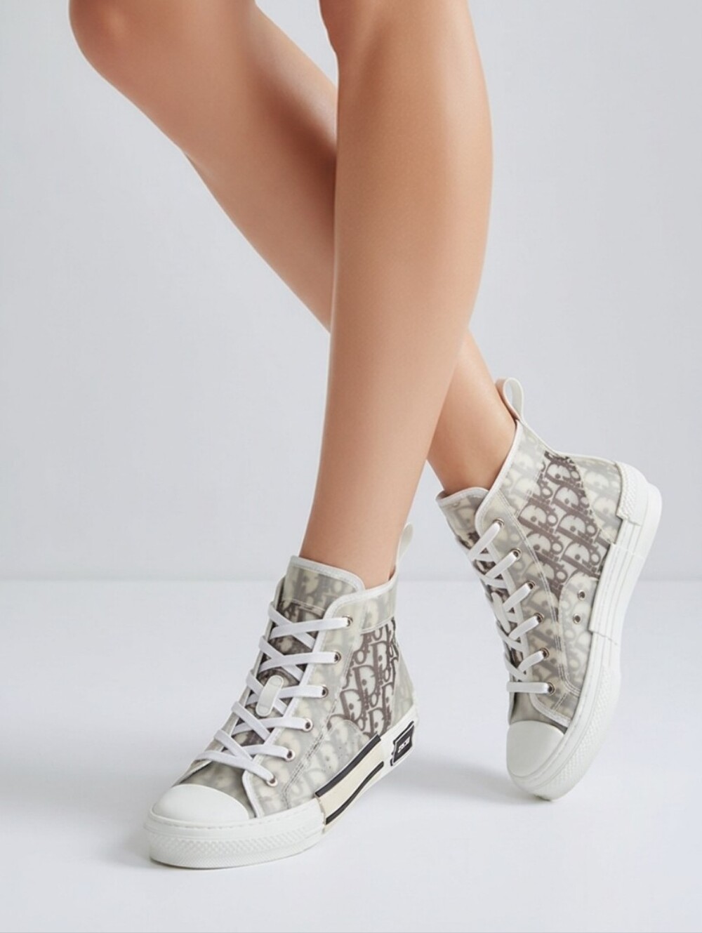 Dior Women's Translucent High-Top Sneakers in White and Grey. - Picture 12 of 12